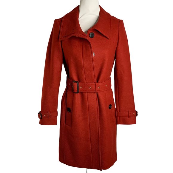 Burberry London Wool Cashmere Trench Coat 4 Red Button Front Belted 20PE